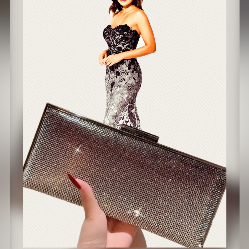 Chic, elegant Black Ombré Crystal Elongated Clutch. NWT